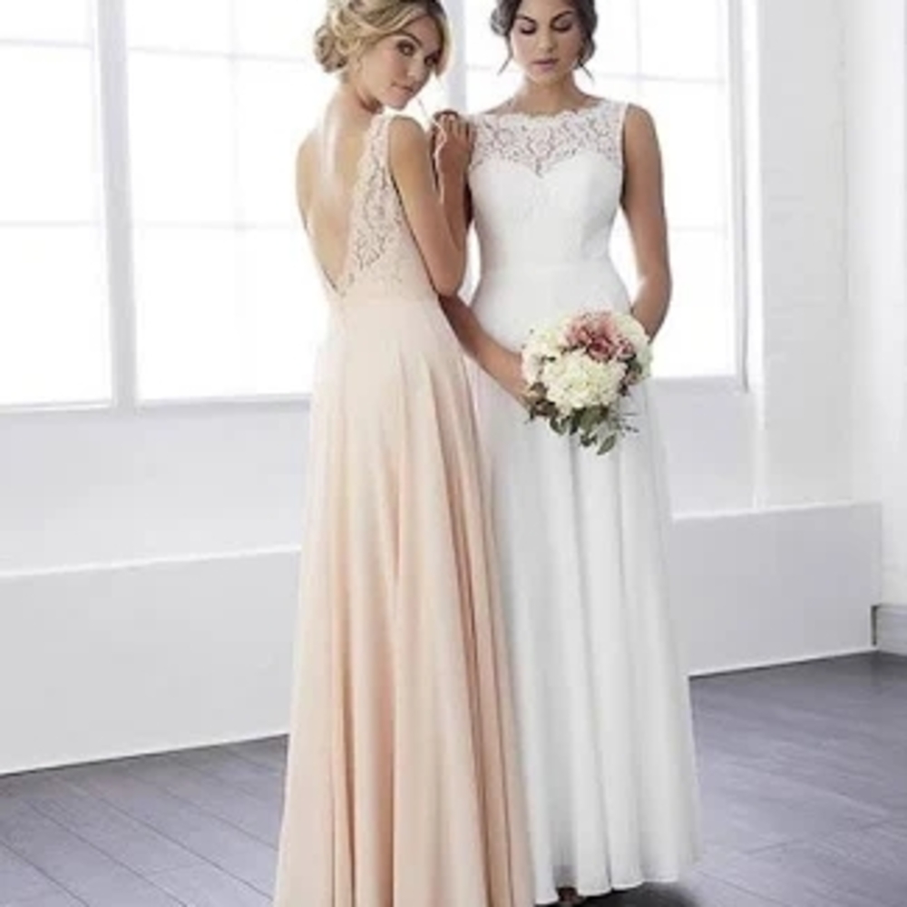 Christina Wu Peach Sleeveless Scoop Neck Gown